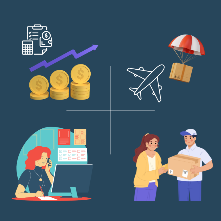 Illustration of a dropshipping business model with financial stability and growth elements, representing how to keep a dropshipping business financially sustainable."