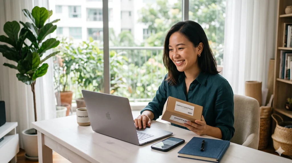 Southeast Asian woman · Clean Home Office · confident/empowered