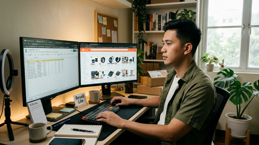 Young male reseller home office