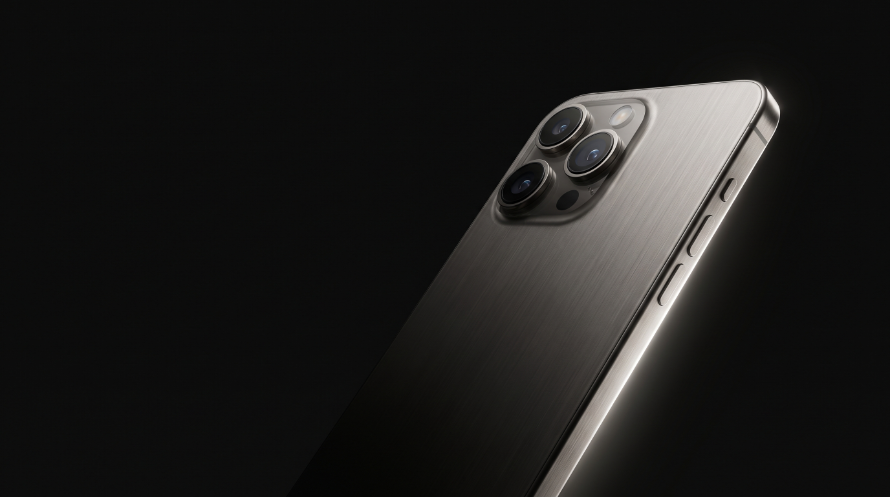 A premium flagship smartphone displayed diagonally at 25 degrees on a near-black